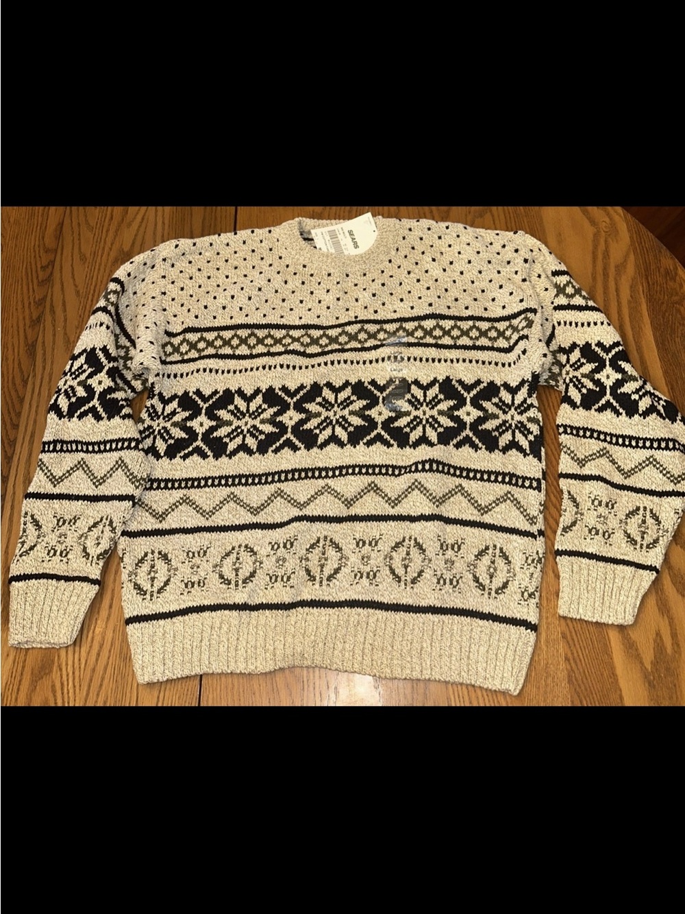 Vintage NEW Fieldmaster Knit Sweater Mens Large Beige Fair Isle USA